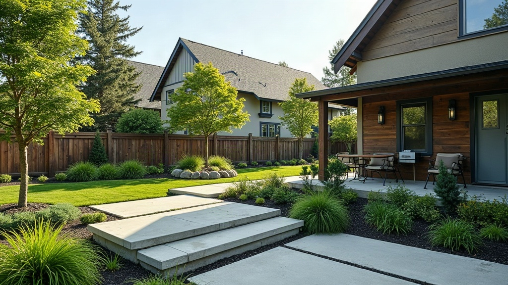 Layered California-adapted planting composed around the architecture